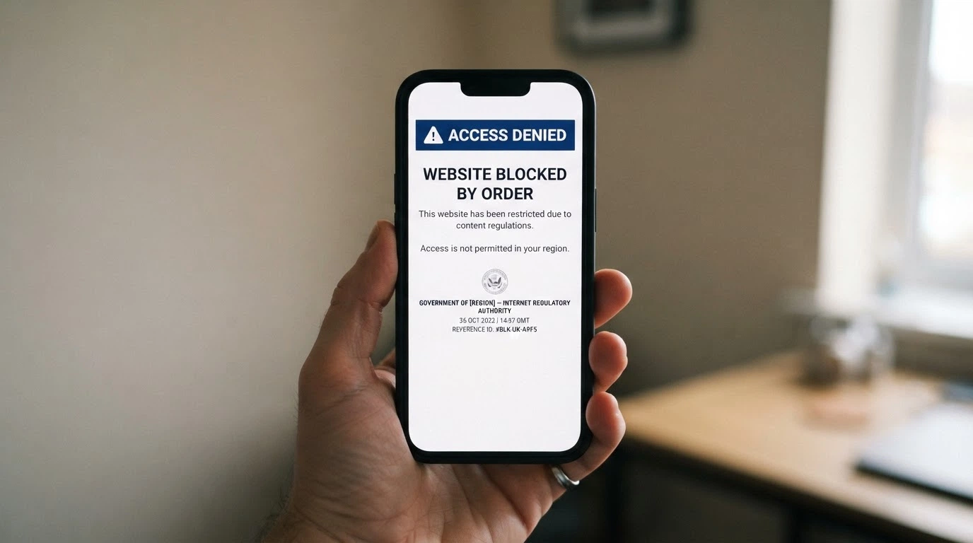 A mock-up of an Australian internet browser showing the ACMA blocking notice that appears when an illegal gambling site is accessed