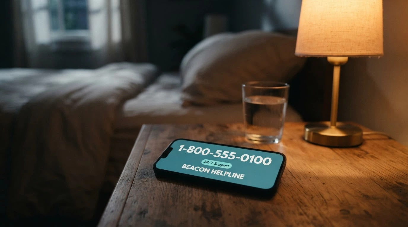 A phone screen showing the National Gambling Helpline number 1800 858 858 with the 24/7 badge and the Gambling Help Online logo beneath it