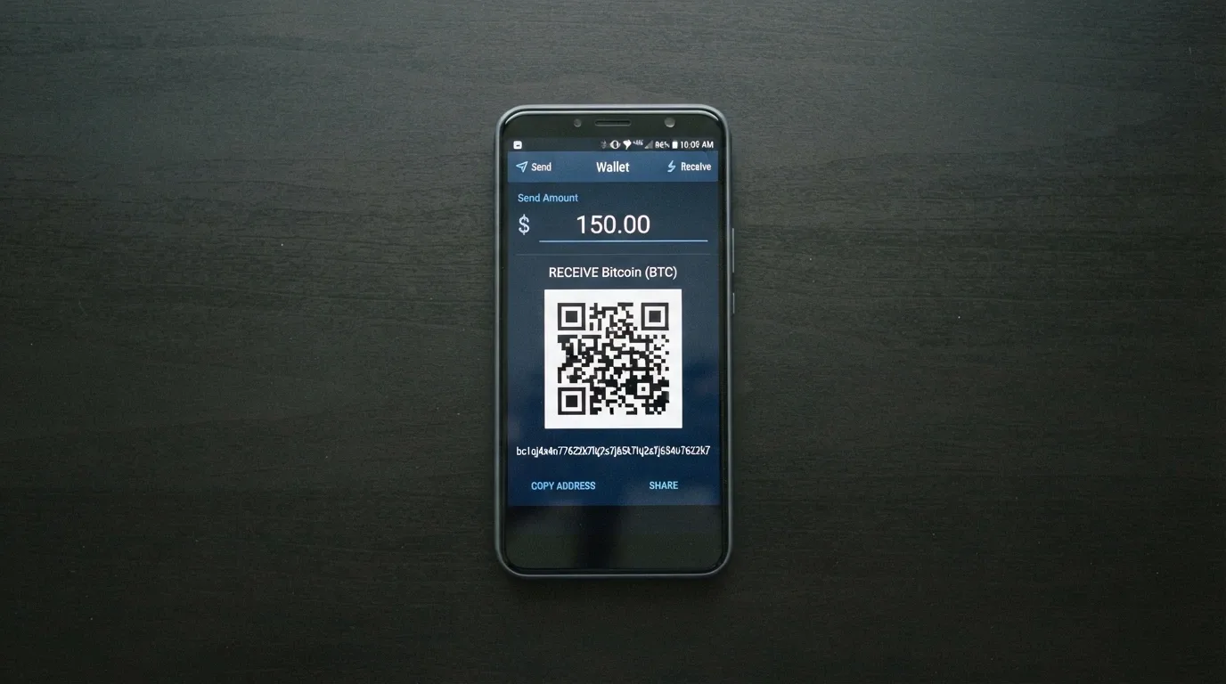 A smartphone screen displaying a cryptocurrency wallet sending BCH to a casino deposit address with a QR code visible