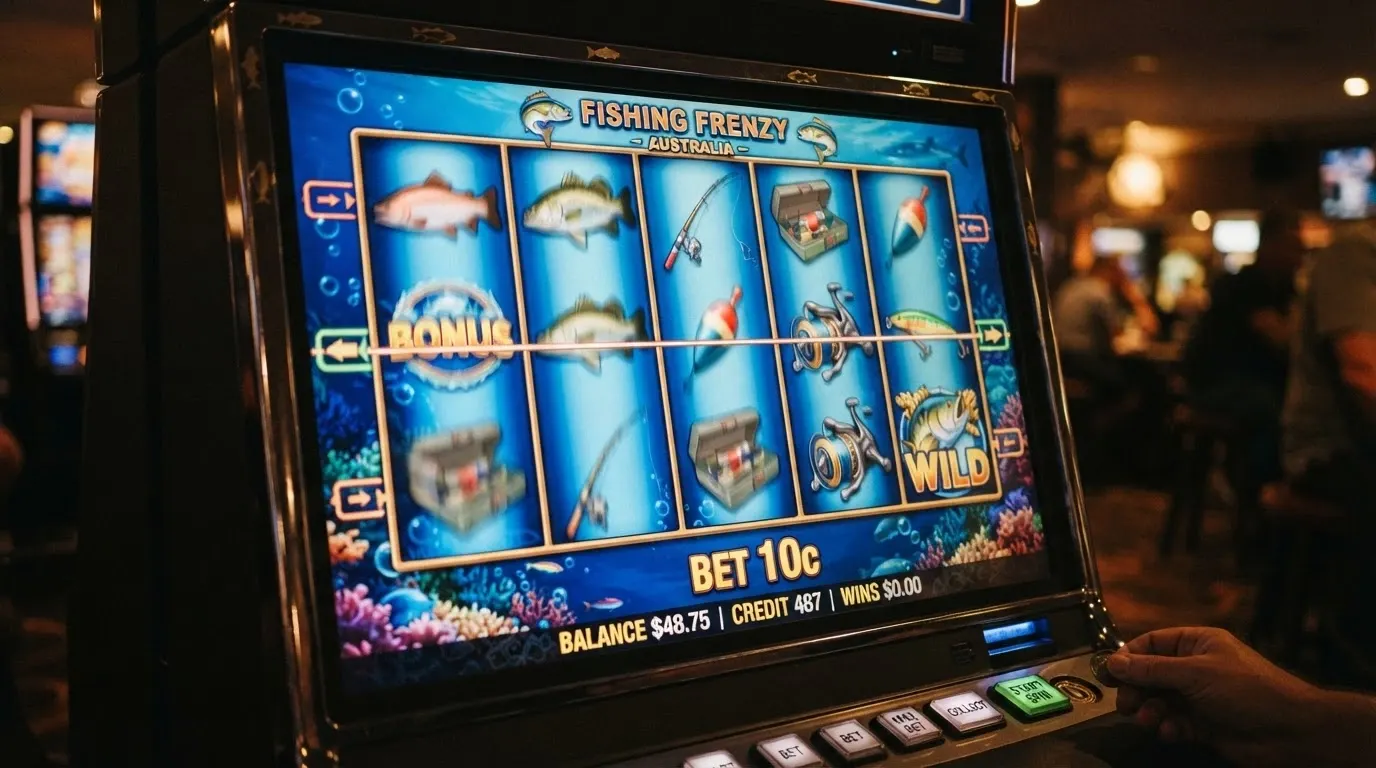 The Big Bass Bonanza slot reels mid-spin showing fishing-themed symbols and a bet amount of $0.10 per spin displayed at the bottom of the screen