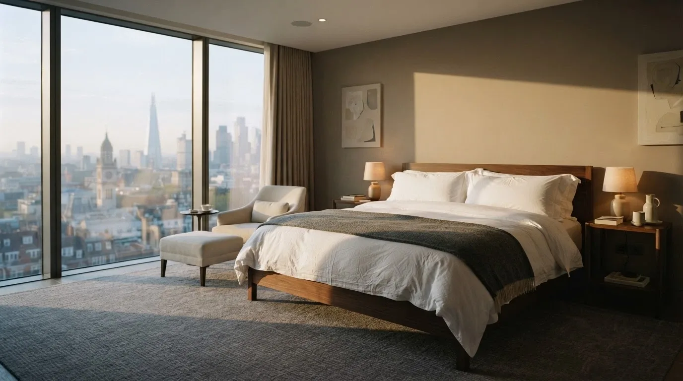 A bright guest room at Eos by SkyCity with city views