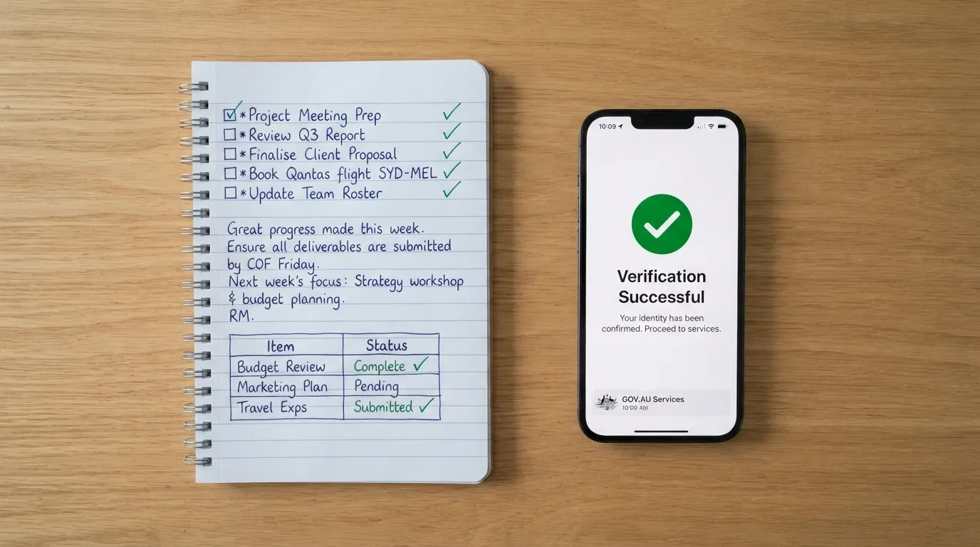 A notepad beside a phone showing a licence whitelist