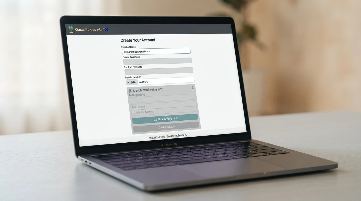 A registration form on a crypto casino site with only an email field filled and the identity-verification section greyed out