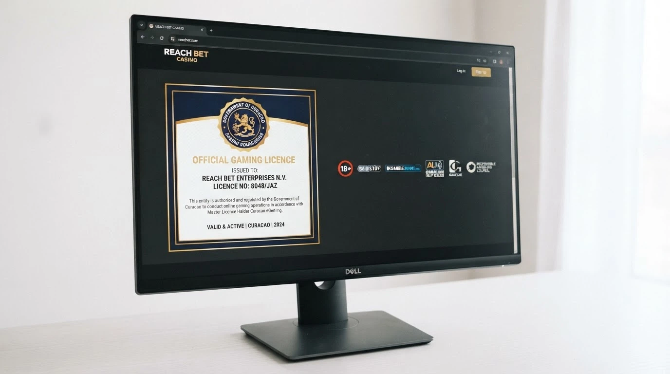 A Curaçao eGaming licence certificate displayed in the footer of an offshore casino website alongside responsible-gambling logos