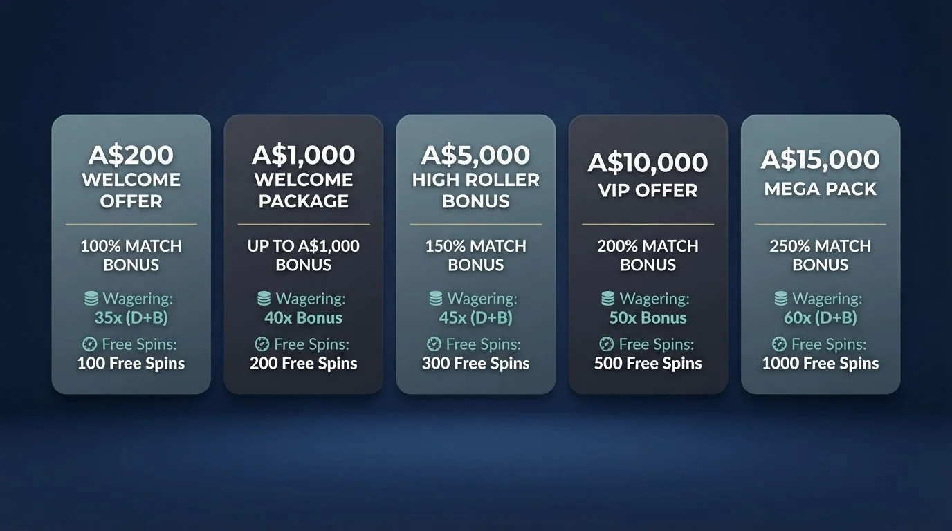 A side-by-side comparison view of keno casino welcome offers displayed on a screen, with bonus amounts and wagering figures highlighted
