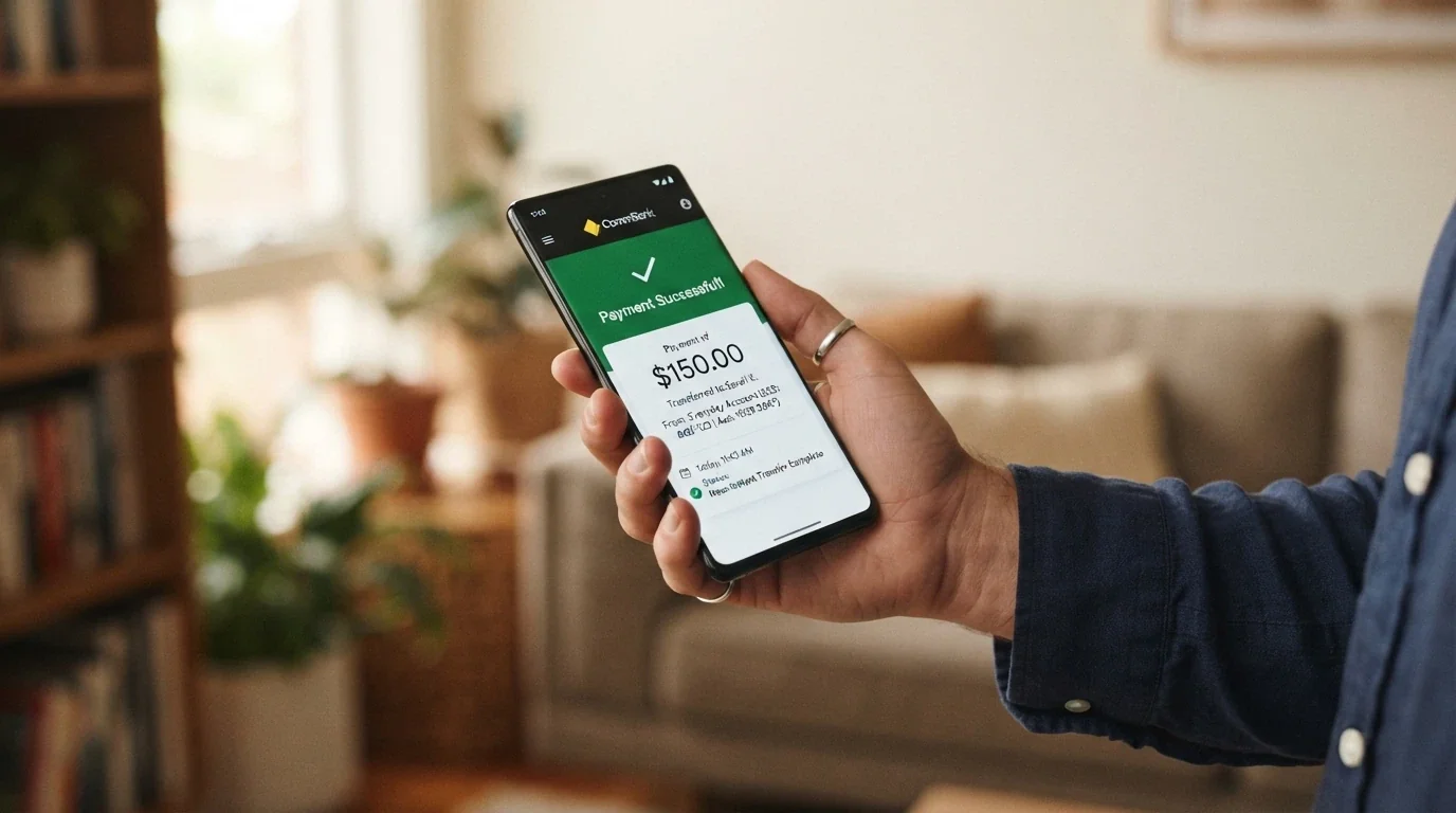 A smartphone screen showing a PayID transfer interface within an Australian banking app, with an Osko near-instant payment confirmation visible
