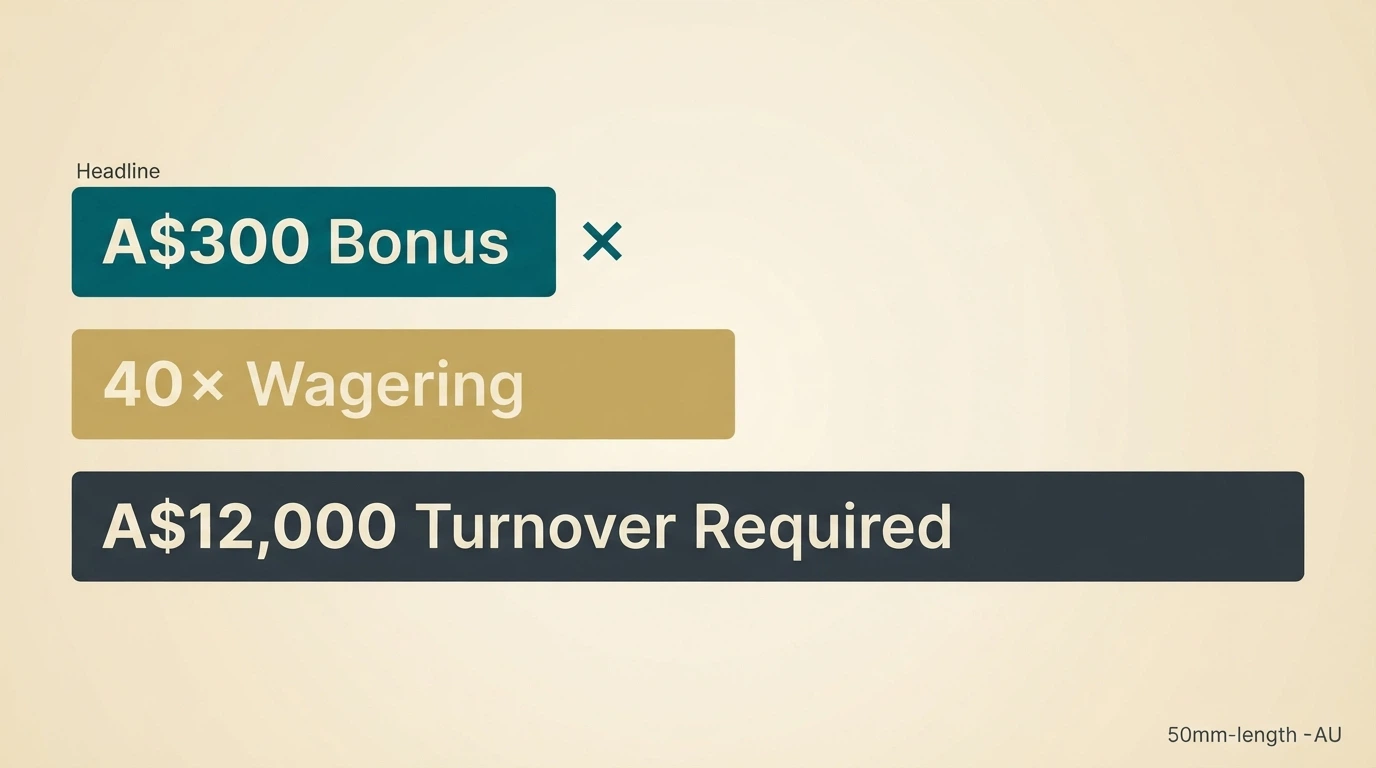 A simplified visual breakdown of a bonus offer showing the headline figure, the wagering multiplier and the effective cost after turnover