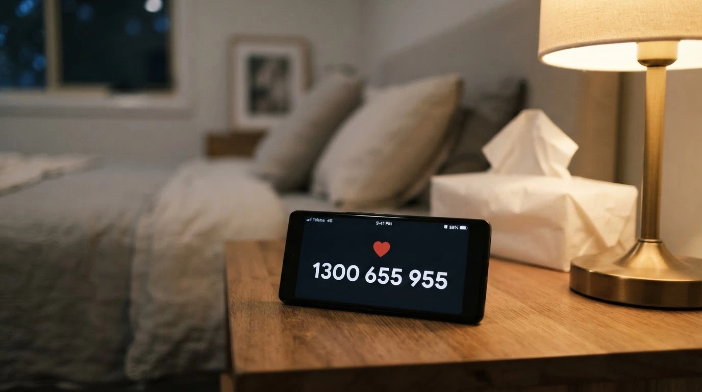 A close-up of a smartphone dialling 1800 858 858, the National Gambling Helpline number, with the Gambling Help Online logo visible