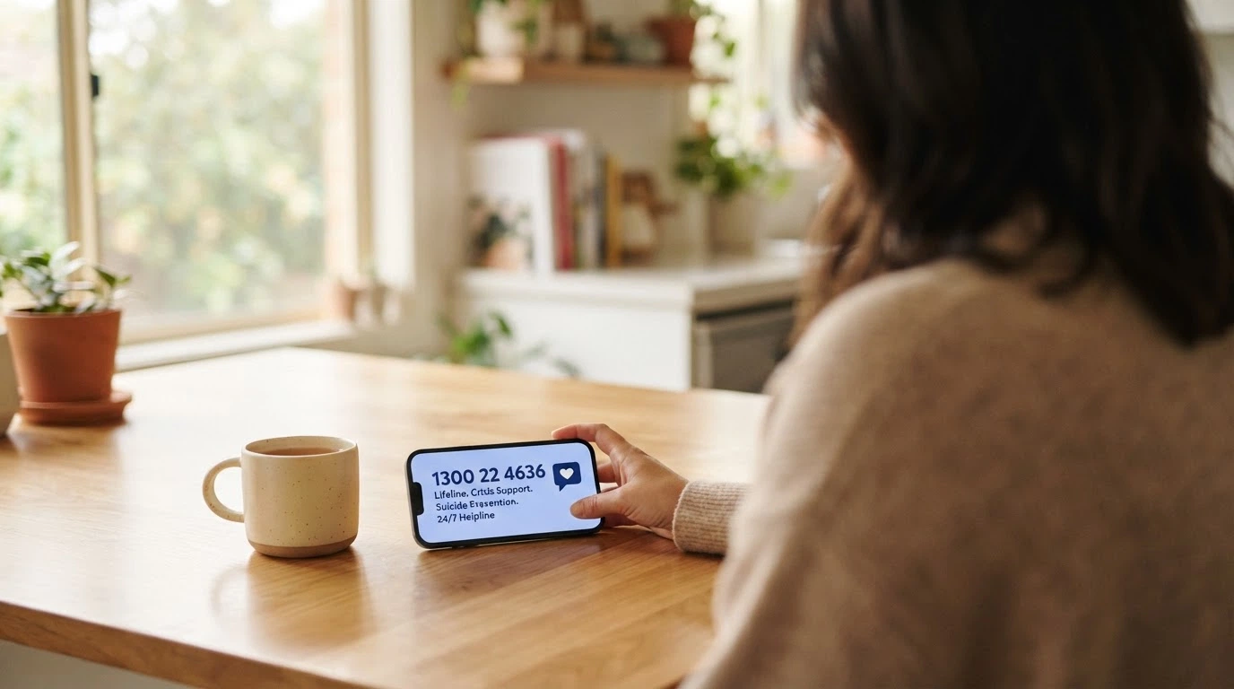 A helpline concept with the number 1800 858 858 displayed prominently against a calm, supportive background