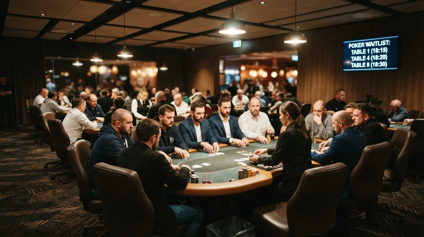 Eight-handed poker tables inside The Star Brisbane's dedicated poker room