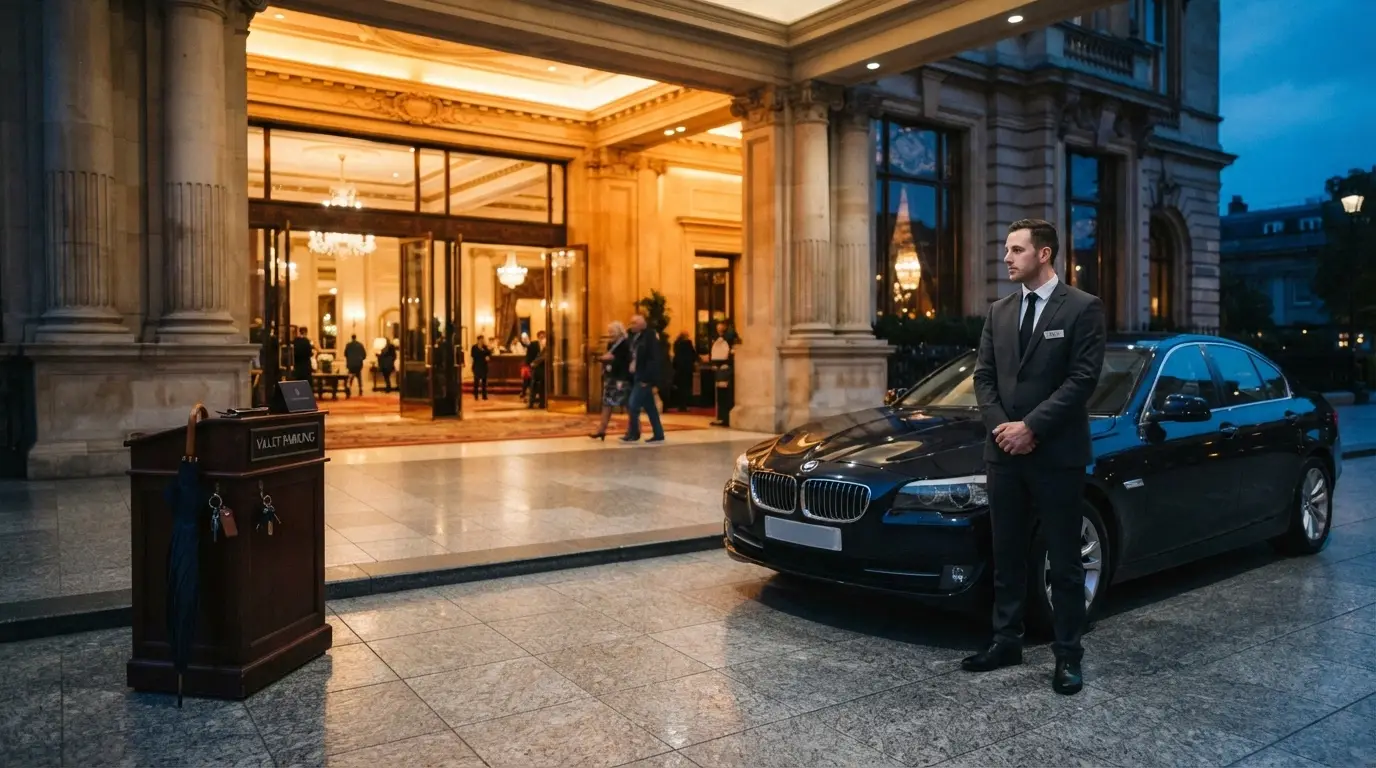 A valet stand outside the casino entrance